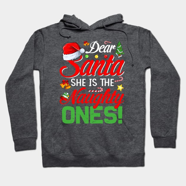 Dear Santa She Is The Naughty One Matching Couples Christmas T-Shirt Hoodie by intelus